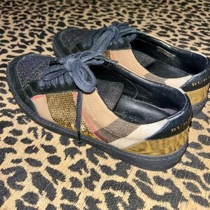 Burberry Plaid Sneakers with Black and Gold Accents